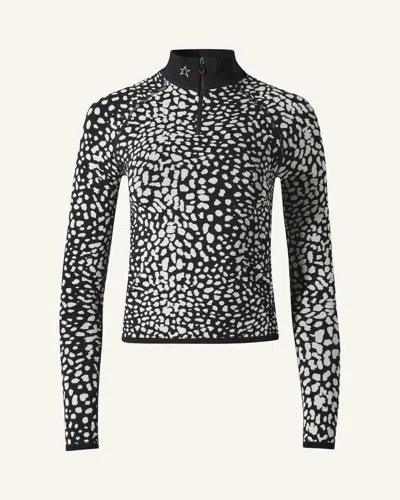 Perfect Moment Leopard-jacquard Thermal Half-zip Stretch-knit Base Layer In Black
