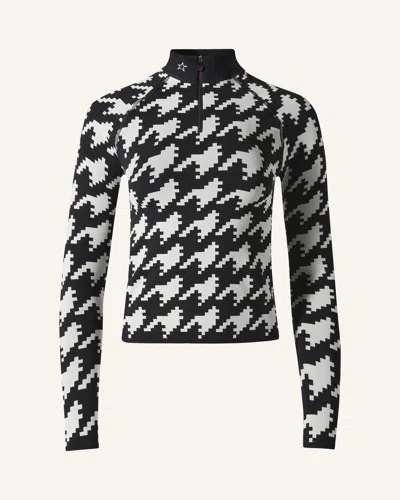 Perfect Moment Jacquard Base Layer Top Xs In Black-white-houndstooth-print