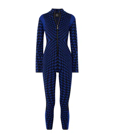 Perfect Moment Johnnie Walker Bella Houndstooth Intarsia Merino Wool Ski Jumpsuit In Blue