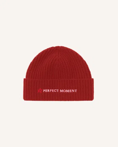 Perfect Moment Knitted Ribbed Logo Beanie Onesize In Red