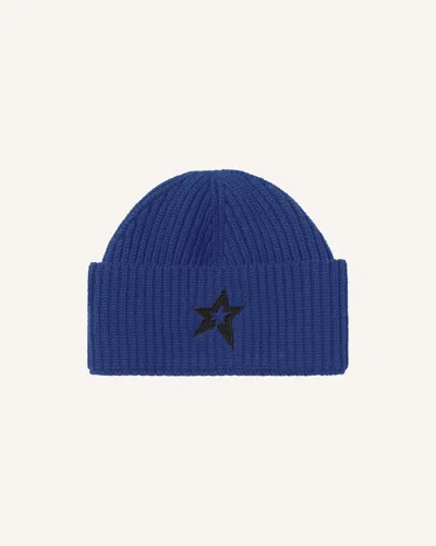 Perfect Moment Knitted Ribbed Star Beanie Onesize In Blue