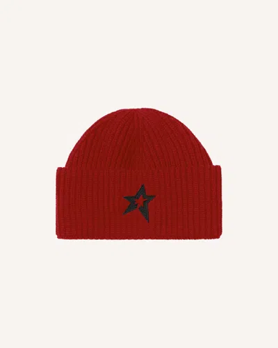 Perfect Moment Knitted Ribbed Star Beanie Onesize In Red