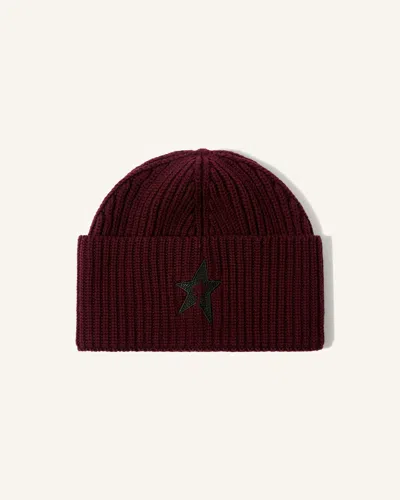 Perfect Moment Knitted Wool Ribbed Star Beanie Onesize In Burgundy
