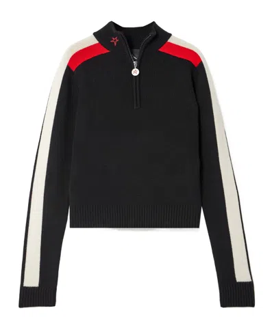 Perfect Moment La Tour Intarsia Merino Wool Half-zip Sweater In Black
