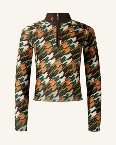 Perfect Moment La Tour Merino Wool 1/4 Zip Sweater In Scratch-houndstooth