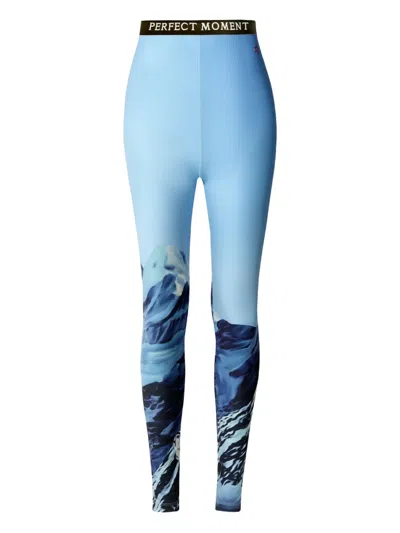 Perfect Moment Printed Base Layer Leggings In Ski Lift Blue