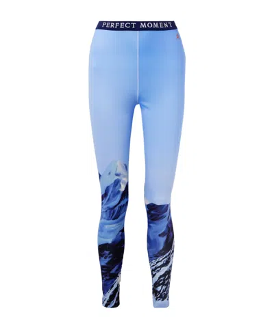 Perfect Moment Logo-waistband Leggings In Blue