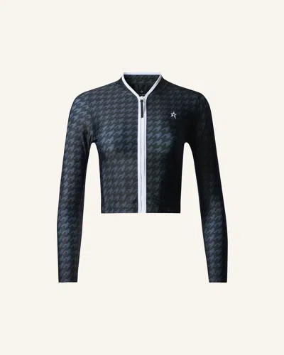 Perfect Moment Long Sleeve Houndstooth Rash Guard Top Xl In Black