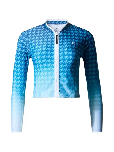 Perfect Moment Long-sleeve Houndstooth Rash Guard Top In Blue
