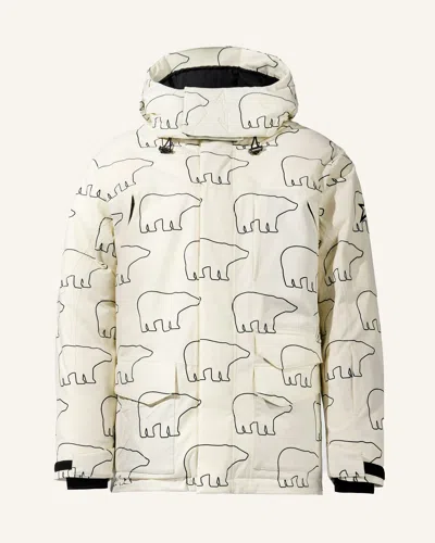 Perfect Moment Max Down Parka Jacket Xl In White-black-bear-print