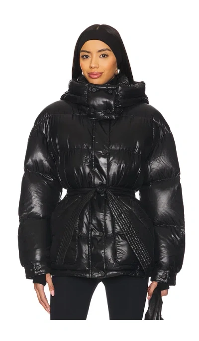 Perfect Moment Cortina Hooded Belted Quilted Down Ski Jacket In Blue