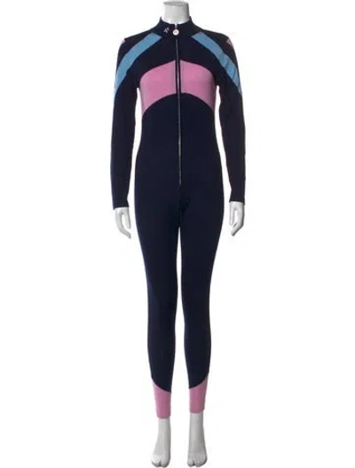 Pre-owned Perfect Moment Merino Wool Colorblock Pattern Ski Suit In Blue