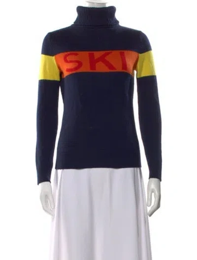 Pre-owned Perfect Moment Merino Wool Colorblock Pattern Sweater In Blue