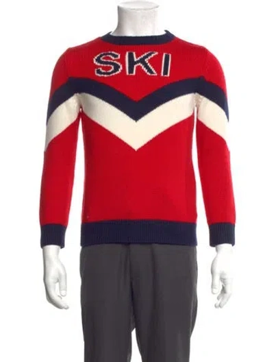 Pre-owned Perfect Moment Merino Wool Graphic Print Pullover In Red