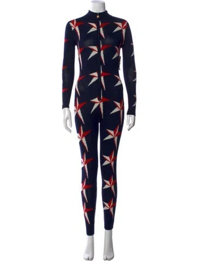 Pre-owned Perfect Moment Merino Wool Graphic Print Ski Suit In Blue