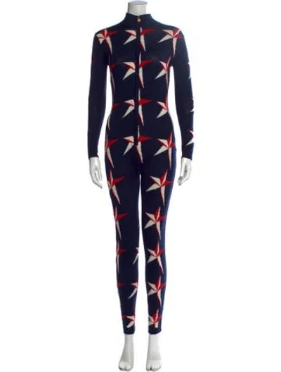 Pre-owned Perfect Moment Merino Wool Graphic Print Ski Suit In Blue