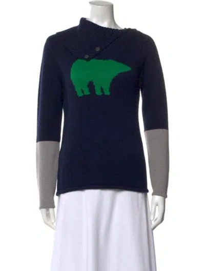 Pre-owned Perfect Moment Merino Wool Graphic Print Sweater In Black