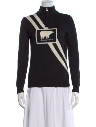 Pre-owned Perfect Moment Merino Wool Graphic Print Sweater In Black