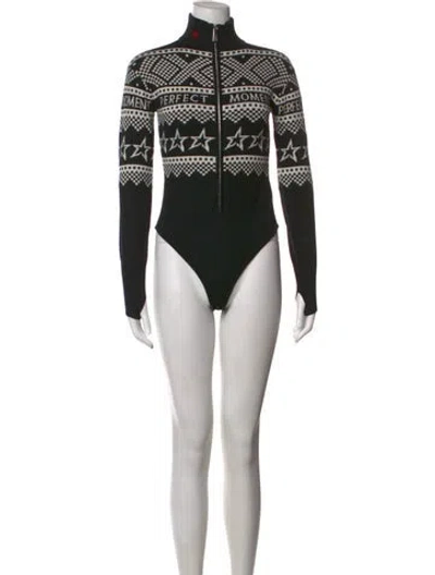 Pre-owned Perfect Moment Merino Wool Graphic Print Sweater In Black