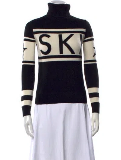 Pre-owned Perfect Moment Merino Wool Graphic Print Sweater In Black/white
