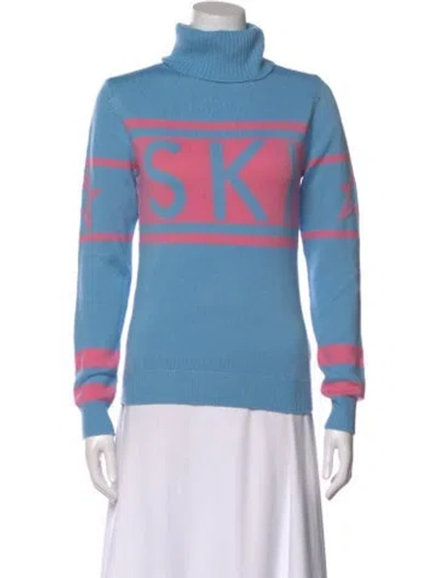 Pre-owned Perfect Moment Merino Wool Graphic Print Sweater In Blue