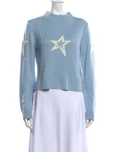 Pre-owned Perfect Moment Merino Wool Graphic Print Sweater In Blue