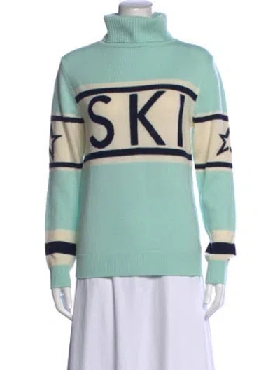 Pre-owned Perfect Moment Merino Wool Graphic Print Sweater In Blue/green