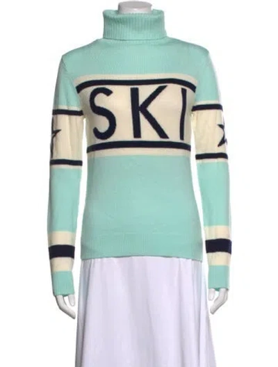 Pre-owned Perfect Moment Merino Wool Graphic Print Sweater In Blue/green