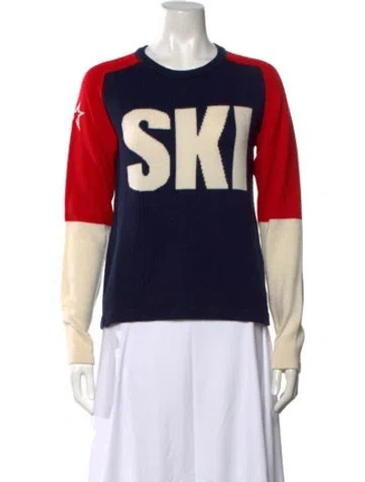 Pre-owned Perfect Moment Merino Wool Graphic Print Sweater In Blue/red/white