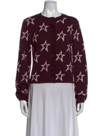 Pre-owned Perfect Moment Merino Wool Graphic Print Sweater In Burgundy