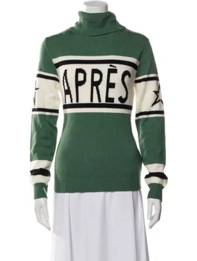 Pre-owned Perfect Moment Merino Wool Graphic Print Sweater In Green