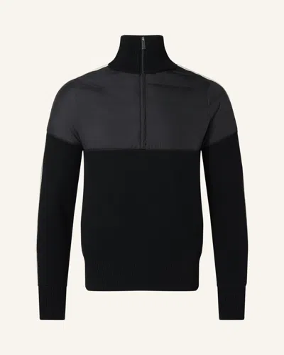 Perfect Moment Merino Wool Half-zip Quilted Sweater Xl In Black