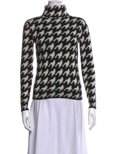 Pre-owned Perfect Moment Merino Wool Houndstooth Print Sweater In Black