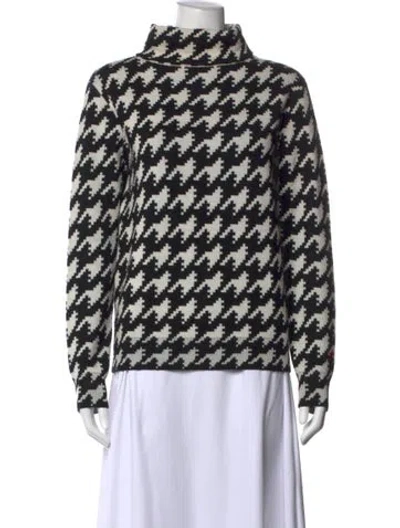 Pre-owned Perfect Moment Merino Wool Houndstooth Print Sweater In Black