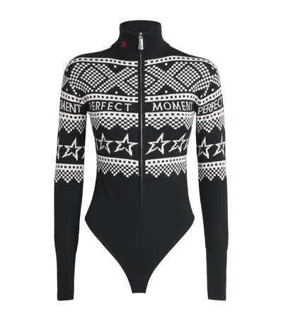 Perfect Moment Intarsia-knit Merino Wool Bodysuit Xl In Black