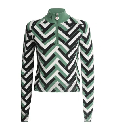 Perfect Moment Merino Wool La Tour Quarter-zip Sweater In Green