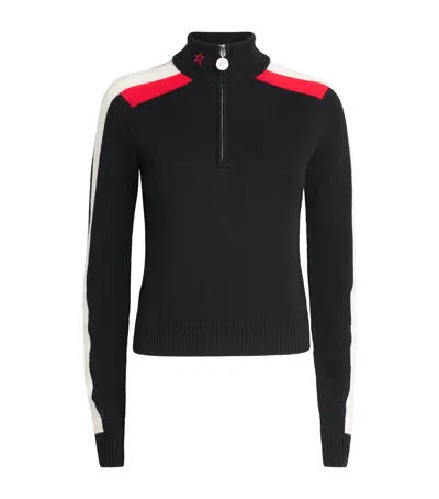 Perfect Moment Merino Wool La Tour Quarter-zip Sweater In Black