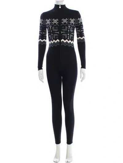 Pre-owned Perfect Moment Merino Wool Mock Neck Jumpsuit In Blue