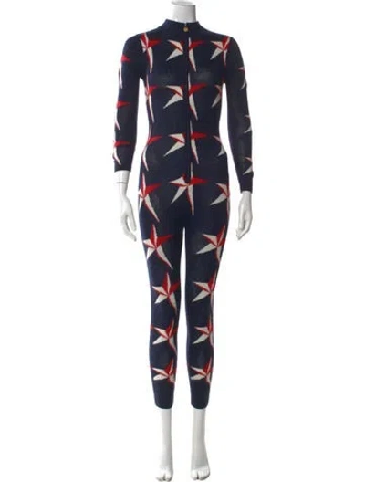 Pre-owned Perfect Moment Merino Wool Printed Jumpsuit In Blue