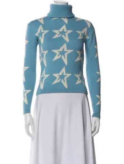 Pre-owned Perfect Moment Merino Wool Printed Sweater In Blue