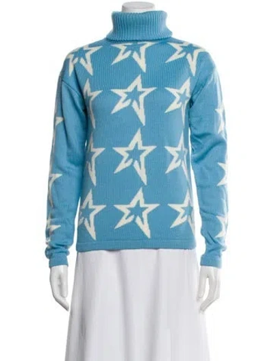 Pre-owned Perfect Moment Merino Wool Printed Sweater In Blue