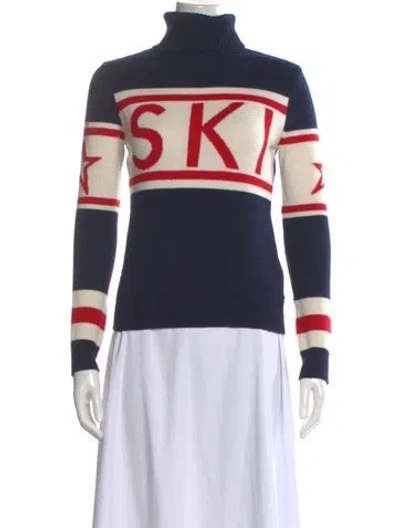 Pre-owned Perfect Moment Merino Wool Striped Sweater In Blue