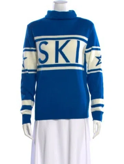 Pre-owned Perfect Moment Merino Wool Striped Sweater In Blue