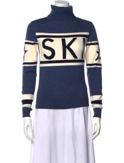 Pre-owned Perfect Moment Merino Wool Striped Sweater In Blue