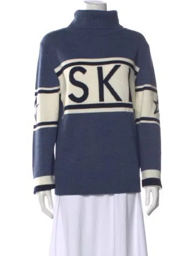 Pre-owned Perfect Moment Merino Wool Striped Sweater In Blue