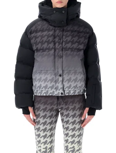 Perfect Moment Moment Cropped Houndstooth Puffer Jacket In Black