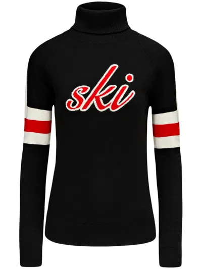 Perfect Moment Neve Intarsia Merino Wool Turtleneck Sweater In Black