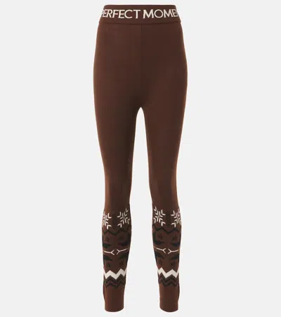 Perfect Moment Nordic Intarsia High-rise Wool Leggings In Chocolate Brown