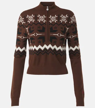 Perfect Moment Nordic Intarsia Wool Half-zip Sweater In Brown