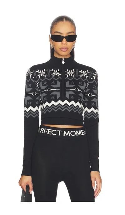 Perfect Moment Nordic Merino Wool Half-zip Sweater In Black